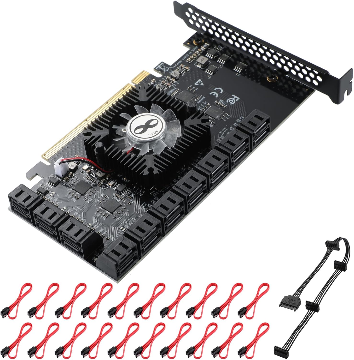 MZHOU PCI-E 1X Interface 3.0 10 Port SATA Card with 10 SATA Cables & SATA Power Splitter Cable and Low Profile Bracket - 6Gbps SATA 3.0 PCIe Card