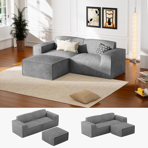 Marsail 142" Oversized Deep U Shaped Modular Sofa, Corduroy Cloud Couches with Deep Seats and High-Back Design
