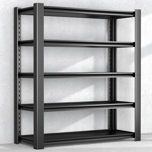 76.6" H Heavy Duty Garage Shelving Unit, 60" W Adjustable Metal Storage Rack, 5-Tier Metal Shelves, 24" D Industrial Shelving for Garage, Basement
