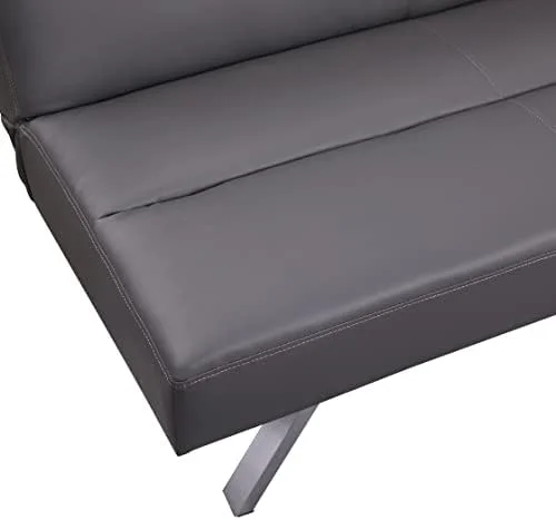 GEROBOOM Faux Leather Futon Couch  Modern Convertible Folding Sofa Bed Couch Futon Sofa Bed with Chrome Legs  Reclining Mini Couch  Leather Futon