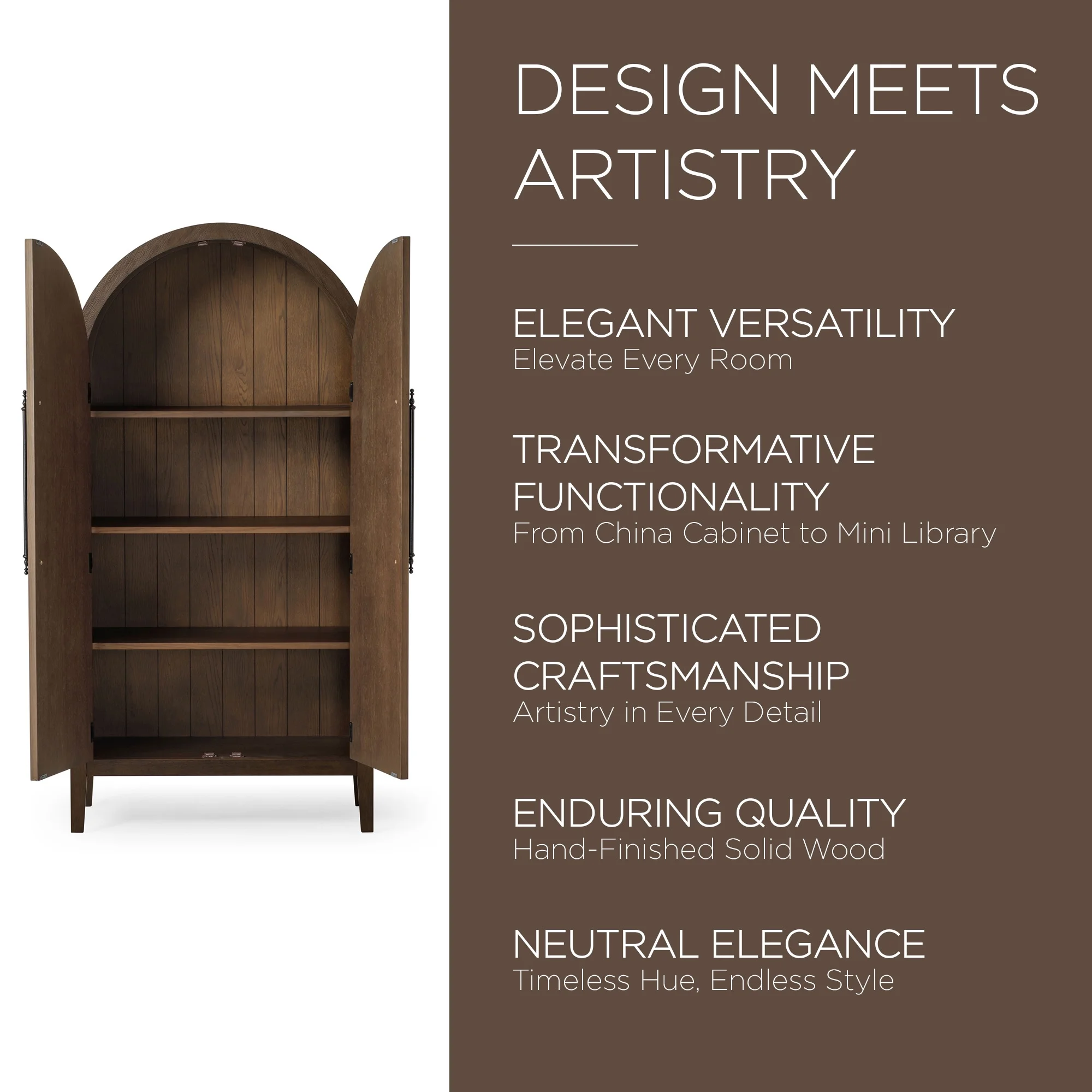 Maven Lane Selene Classical Wooden Cabinet in Antiqued Brown Finish