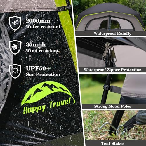 Happy Travel Tent 6 Person Tents for Camping, Waterproof Easy Setup Camping Tent with Rainfly