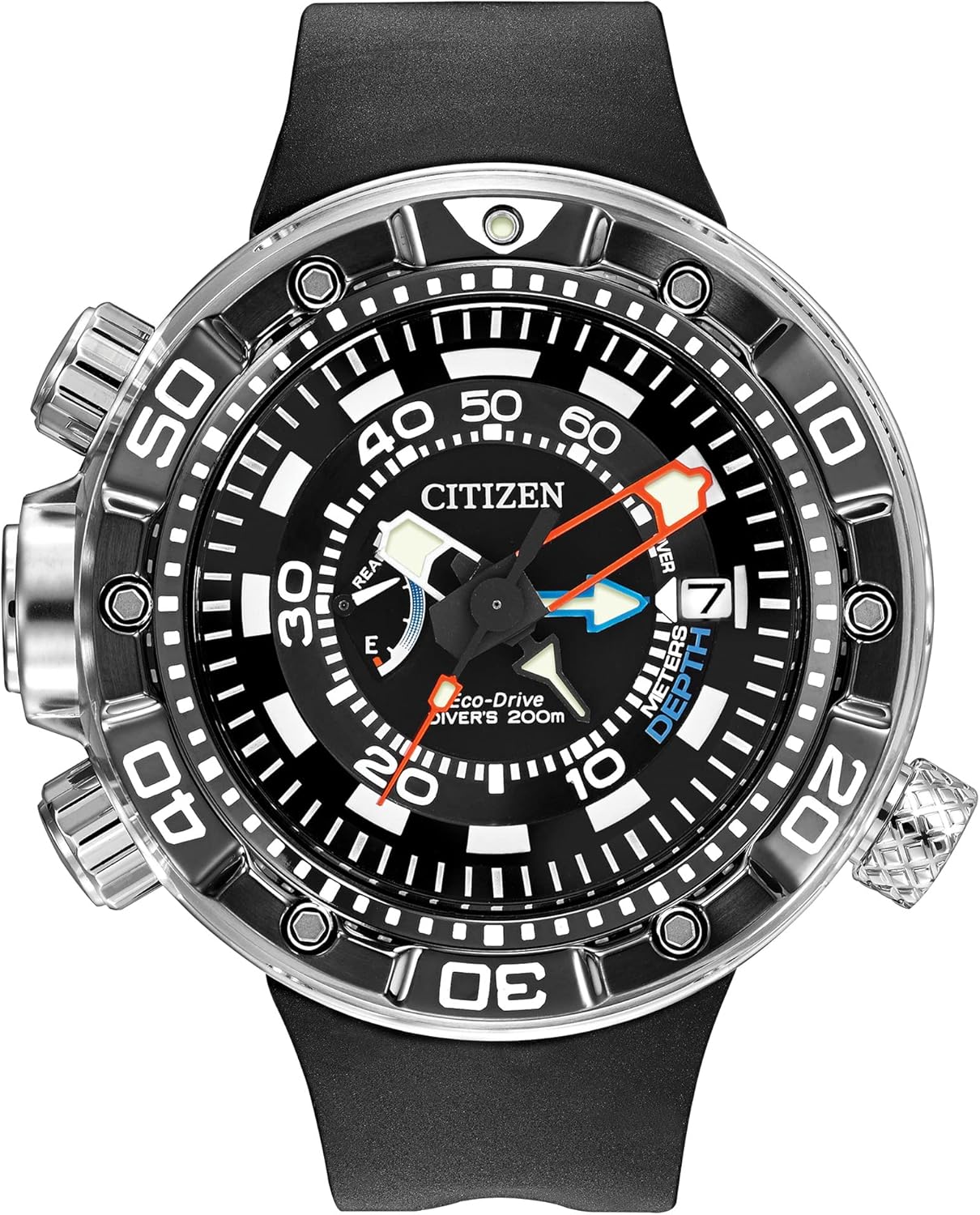 Citizen Men's Eco-Drive Promaster Sea Aqualand Depth Meter Watch in Stainless Steel with Black Polyurethane strap, Black Dial (Model: BN2029-01E)