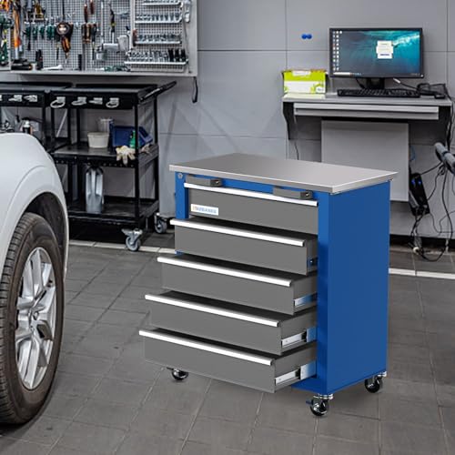 7-Drawer Rolling Toolbox,Tool Box with 360° Lockable Wheels and Padded Feet,Tool Chest with Keyed Locking System and Drawer Liners