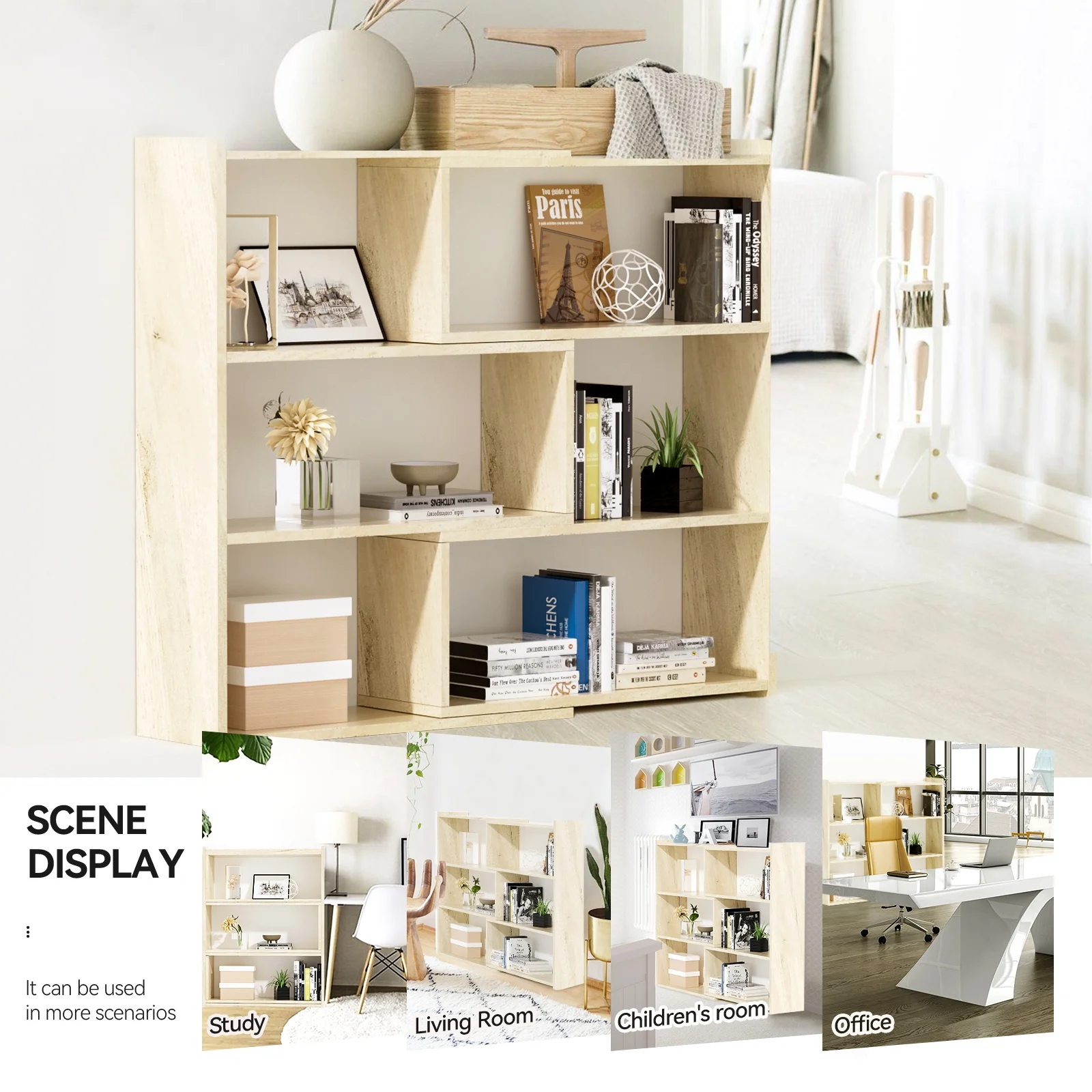Kaboon Wood Bookshelf Expandable 30-55 inch Wide, 4-Tier Shelving Unit, Large Corner Bookcase