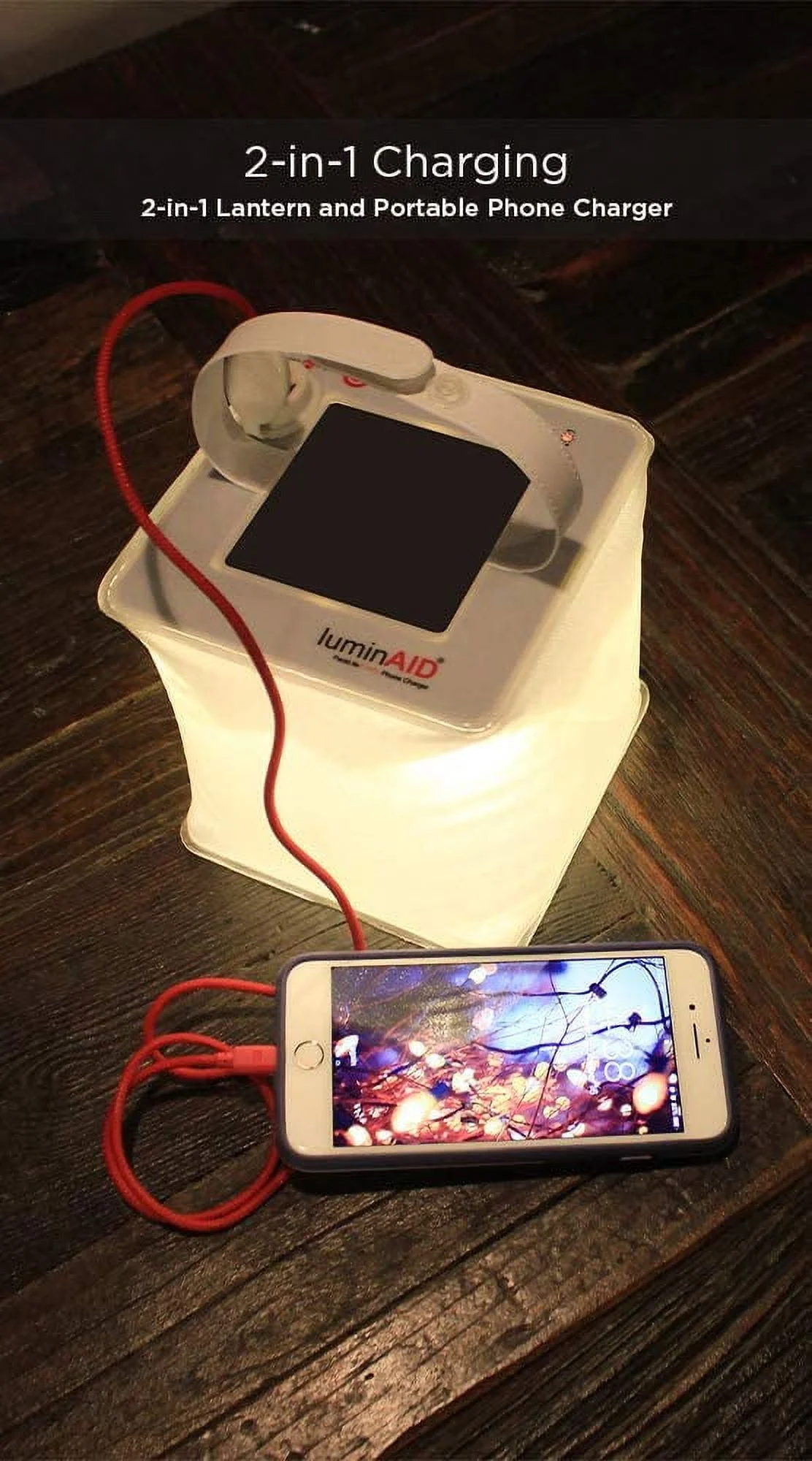 LuminAID 2-in-1 Solar Camping Lantern and Phone Charger - Inflatable LED Lamp for Camping, Hiking and Travel - Emergency Light for Power Outages