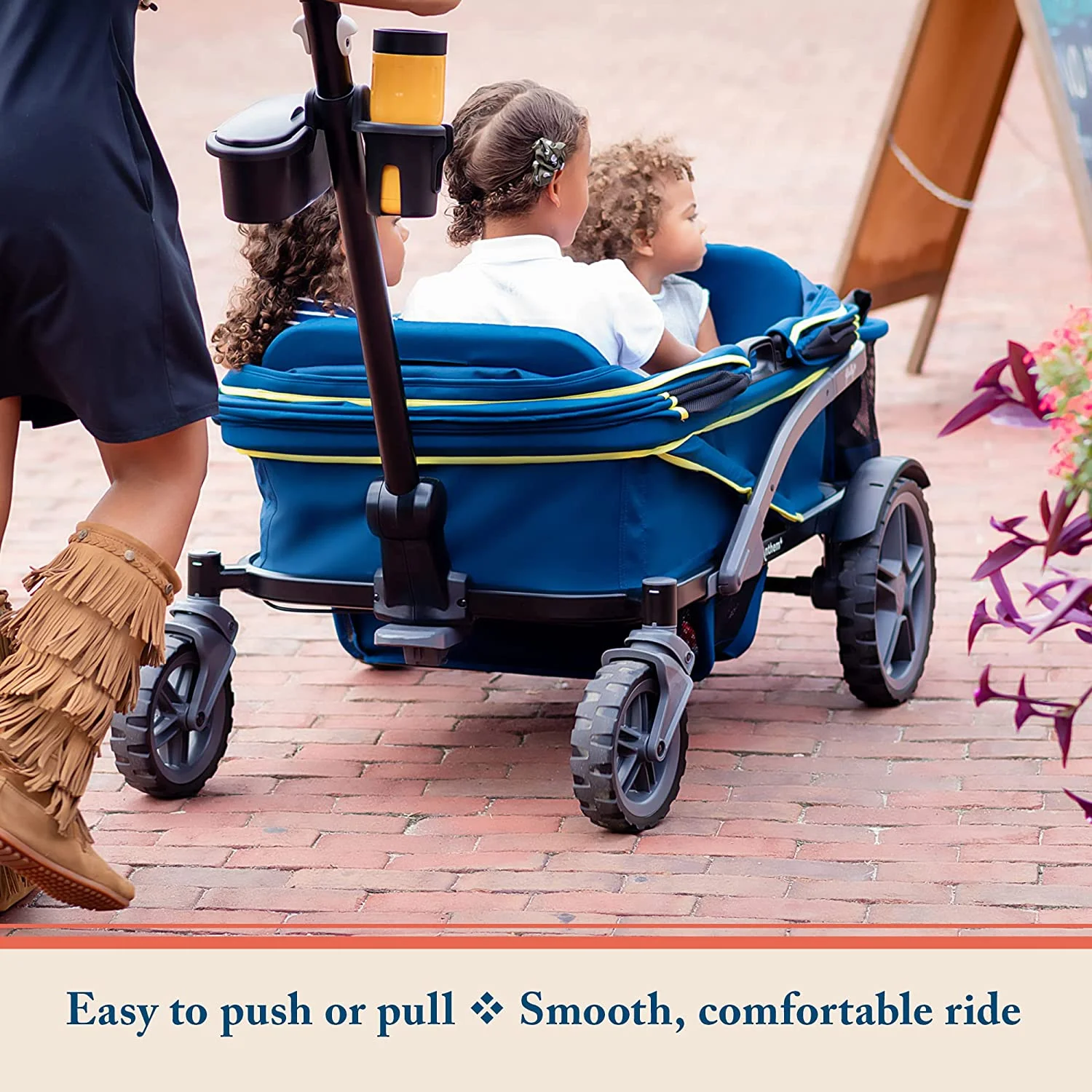 Gladly Family Anthem4 All-Terrain 4-Seater Wagon Stroller, Rugged Wheels, Removable Canopy, Foldable, Neon Indigo