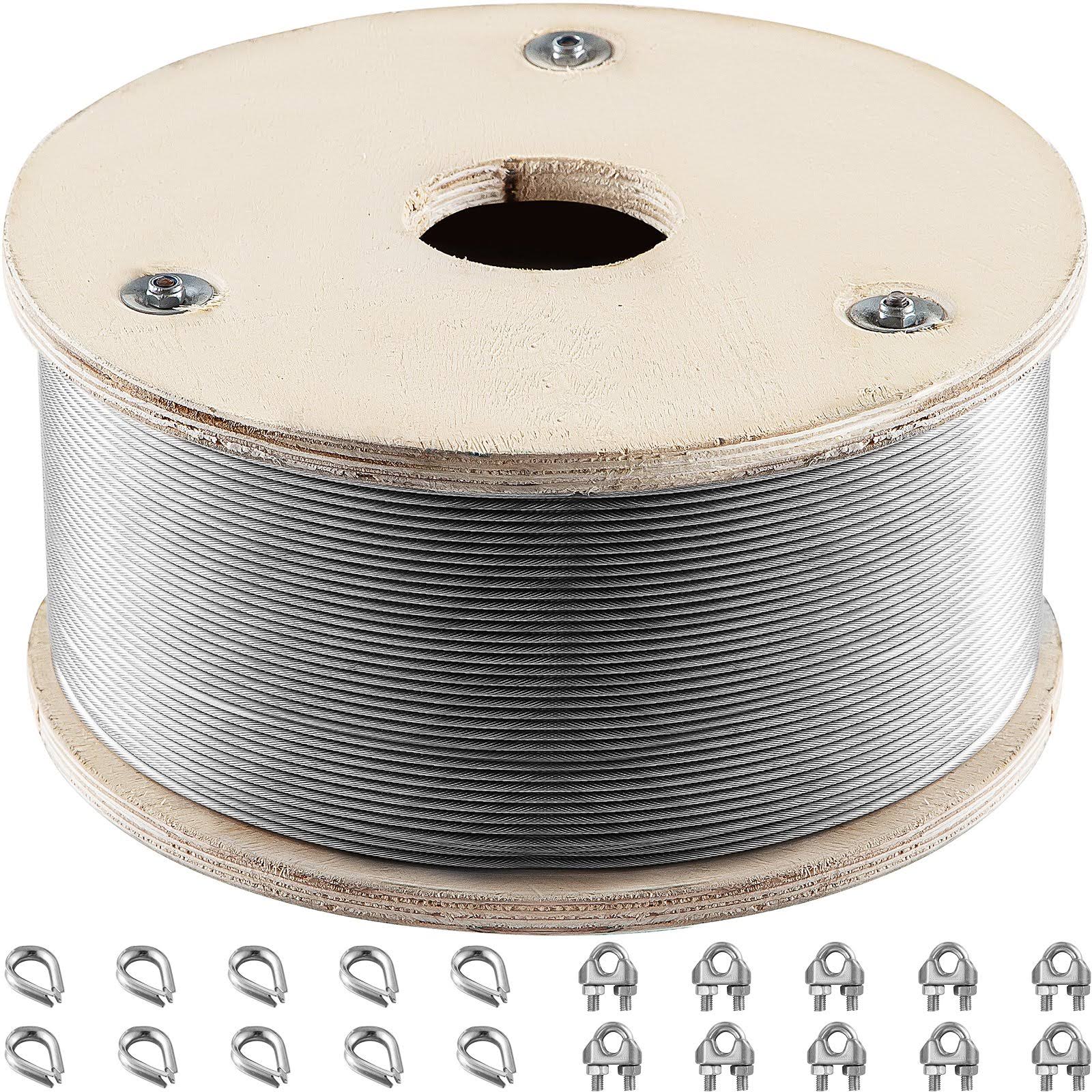 Vevor 316 Stainless Steel Wire Rope Steel Wire Cable 3/16'' 500ft 4200lbs 1x19