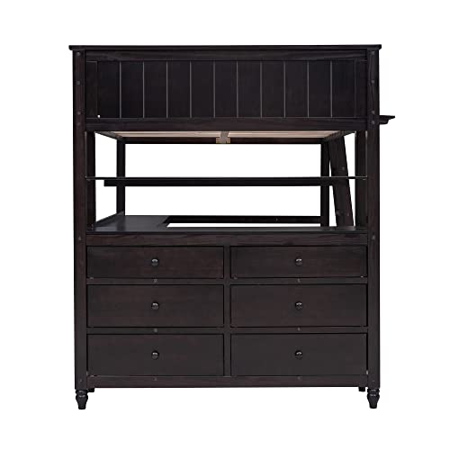 Harper & Bright Designs Full Loft Bed with Desk and Wardrobe,Solid Wood Loft Bed Frame Full with Storage Drawers for Kids Teens Adults