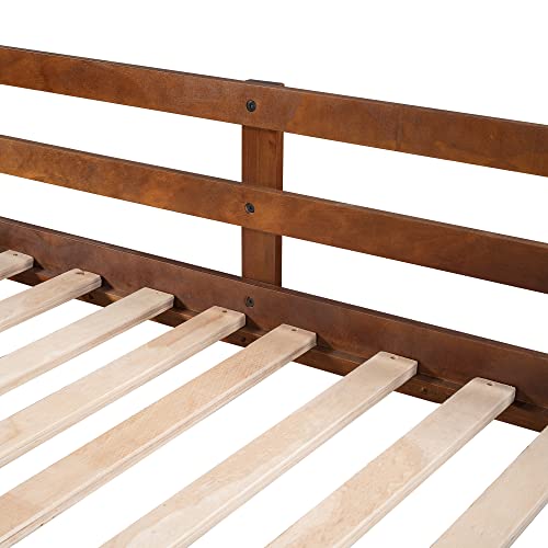 Harper & Bright Designs Twin Over Twin Bunk Bed with Trundle, Wood Bunk Bed with Storage Stairs for Kids Teens Adults (Walnut)