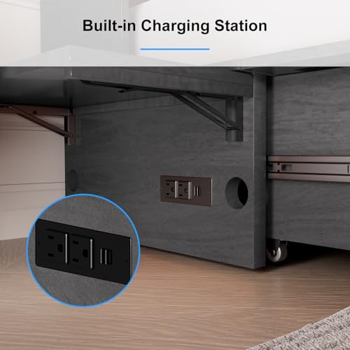 PUREMIND Queen Murphy Bed with Storage Drawers, Camas Con Colchon Incluido, Hideaway Chest Beds with Built-in Charging Station