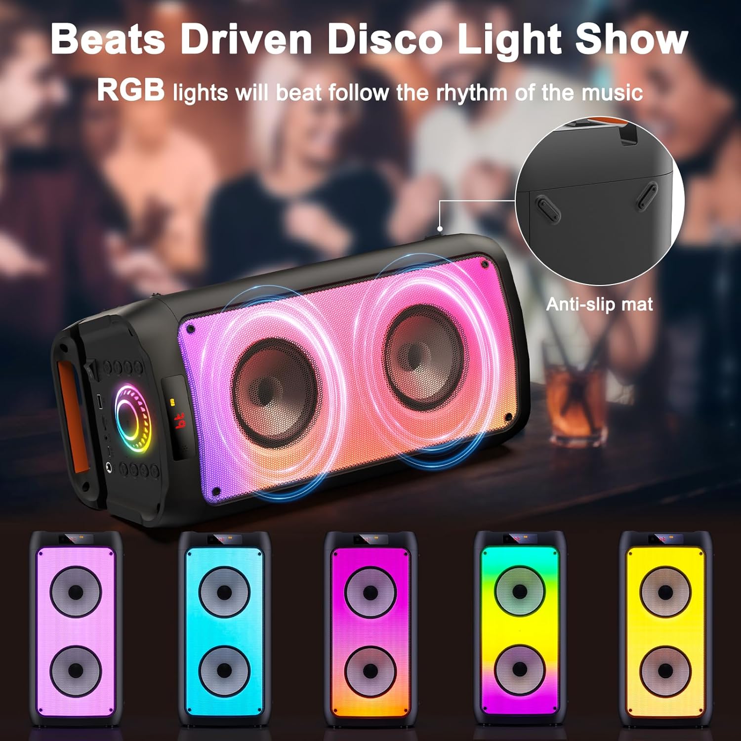 Karaoke Machine with 2 Wireless Microphones, Portable Bluetooth Speaker for Adults & Kids, Big Party PA System with Disco Lights for Gatherings
