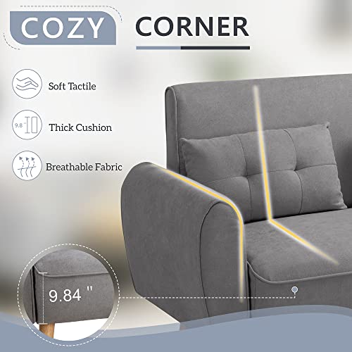 Shintenchi 47" Modern Linen Loveseat Sofa with 2 Pillows - Dark Grey | Compact, Stylish & Comfortable for Apartments, Studios & Small Spaces