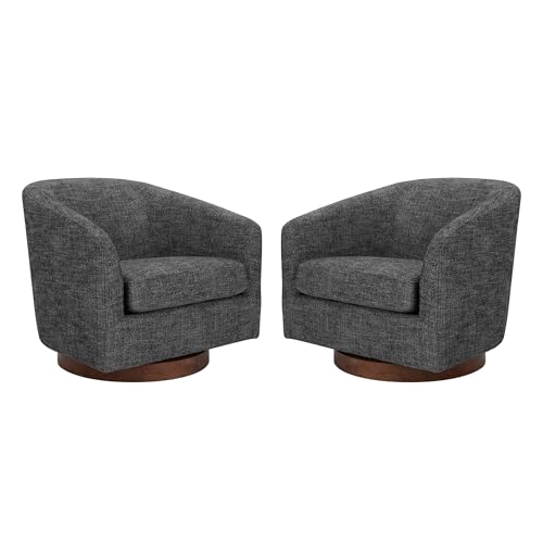CHITA Swivel Accent Chair, FSC Certified Upholstered Fabric Barrel Chair for Living Room, Fully Assembled, Flax Beige