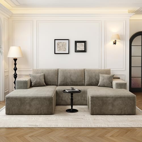 107.5" Cloud Modular Sectional Sofa with 1 Ottoman,Modern Minimalist Upholstered Couches, Comfort U Shaped Sofa for Living Room