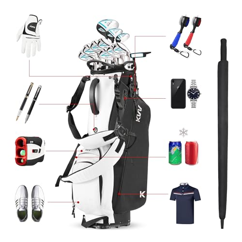 KVV Lightweight Golf Stand Bag with 7 Way Full-Length Dividers, 5 Zippered Pockets, Automatically Adjustable Dual Straps，Elegant Design