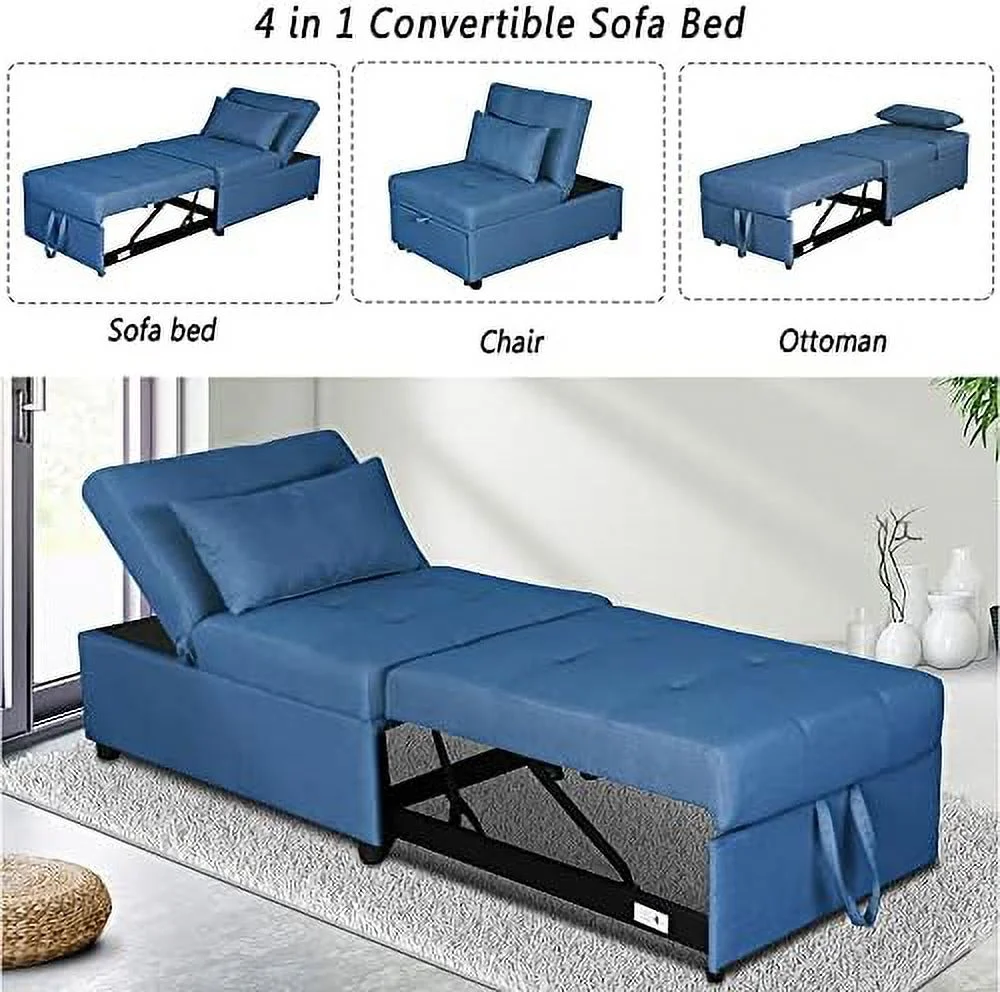 YZboomLife Sleeper Chair Bed  Convertible Chair 4 in 1 Multi- Folding Ottoman Sofa Bed Pull Out Sleeper Chair Beds  Adjustable Backrest  Single Bed