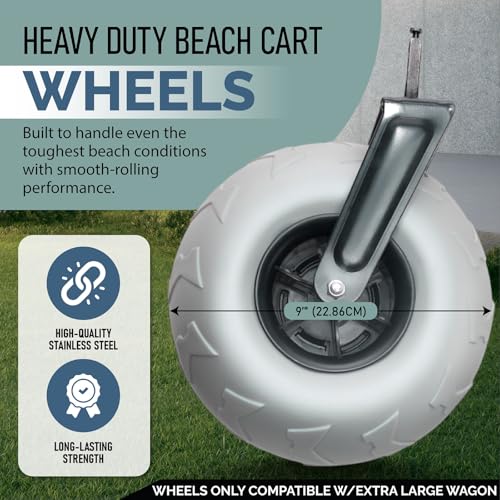 TerrainGO Beach Wagon Wheels for Sand | Quick-Change Interchangeable | Air-Filled Beach Cart Tires (for Extra Large Wagon Only. Will Not Work W/Large