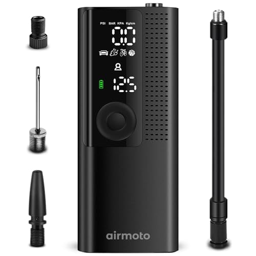 Airmoto Tire Inflator Portable Air Compressor - Air Pump for Car Tires with Tire Pressure Gauge - One Click Smart Pump Tire Inflator for Car