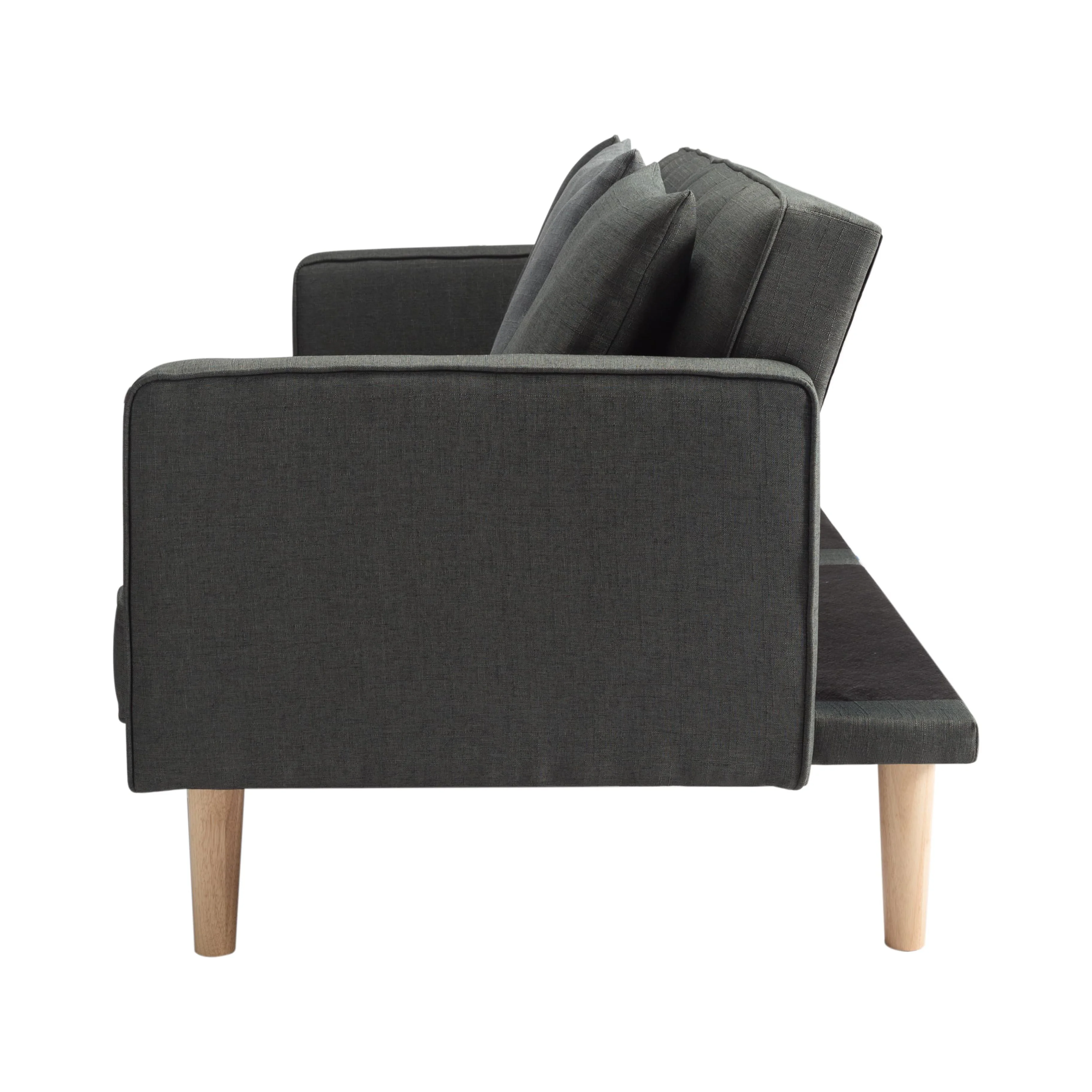 BSHTI Futon Sofa bed, Featuring a split back, square arms, and tapered wood legs