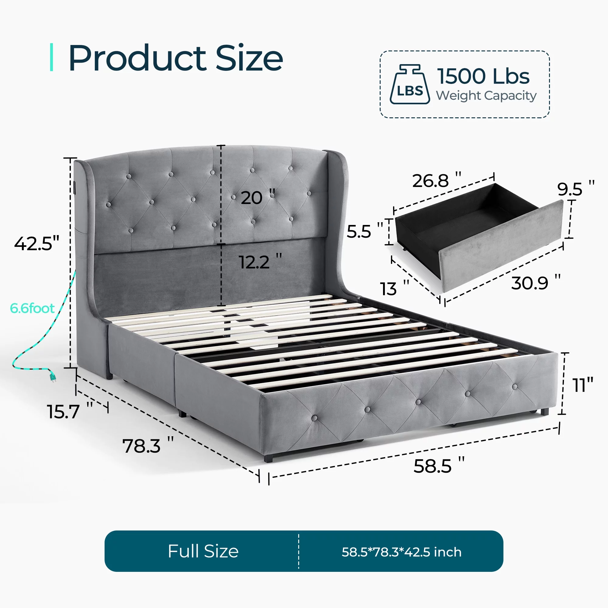 Linsy Home Upholstered Full Size Platform Bed Frame with Headboard and 4 Storage Drawers, Storage Bed with Remote RGB Lights & Fast Charger