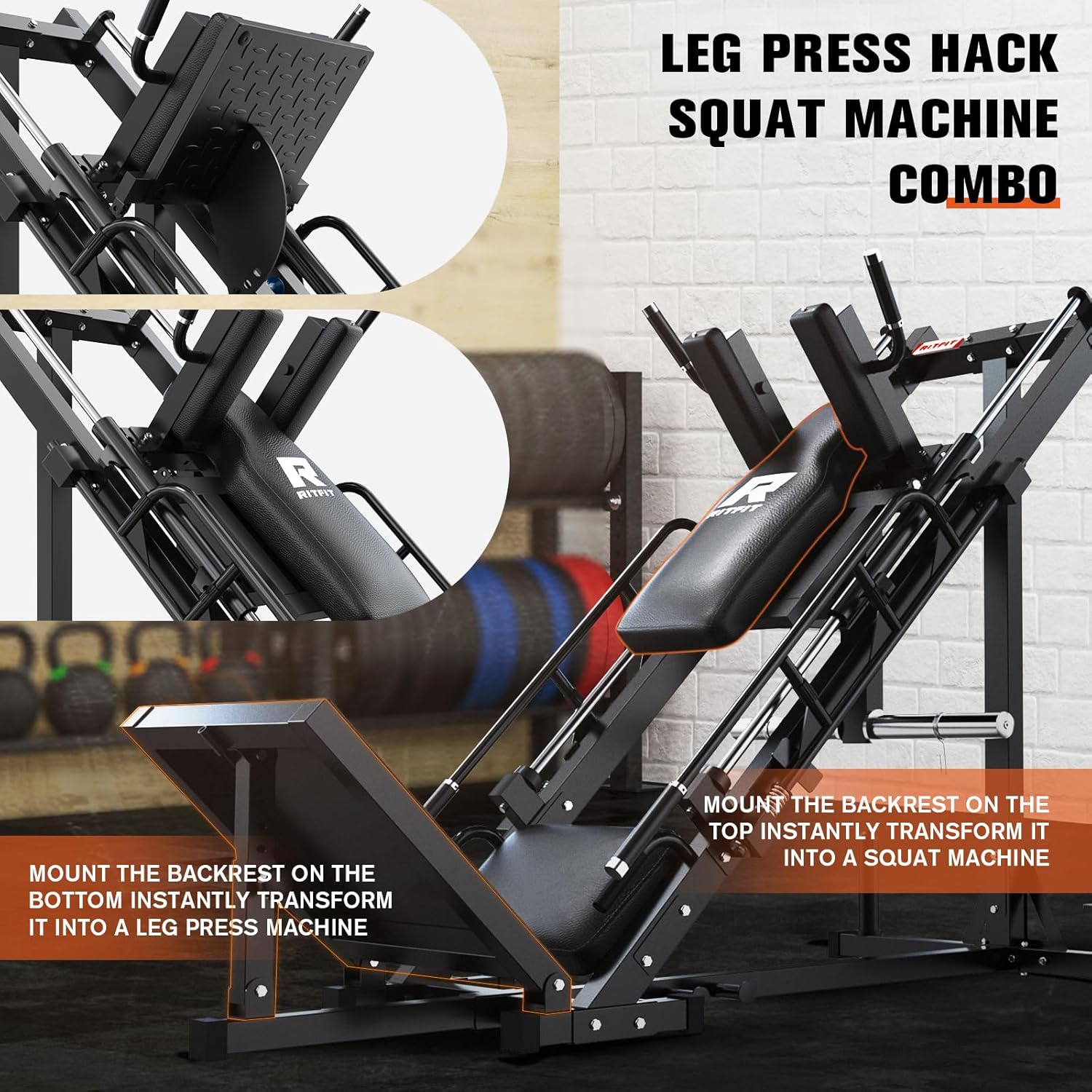 RitFit Leg Press Hack Squat Machine, Professional Adjustable Leg Press Machine for Home Gym with Linear Bearing