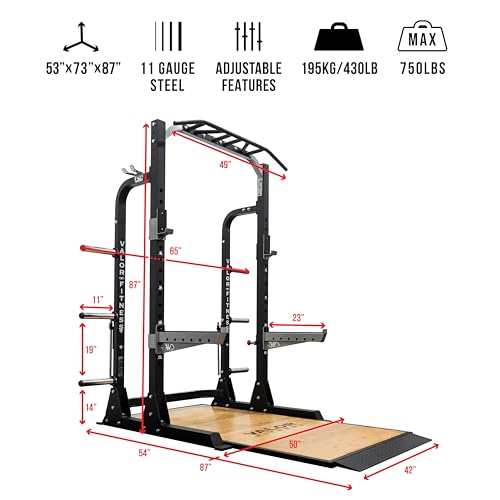 Valor Fitness Half Rack Squat Machine - 5 Position Multi-Grip Pull Up Station - Adjustable Height, Plate Storage