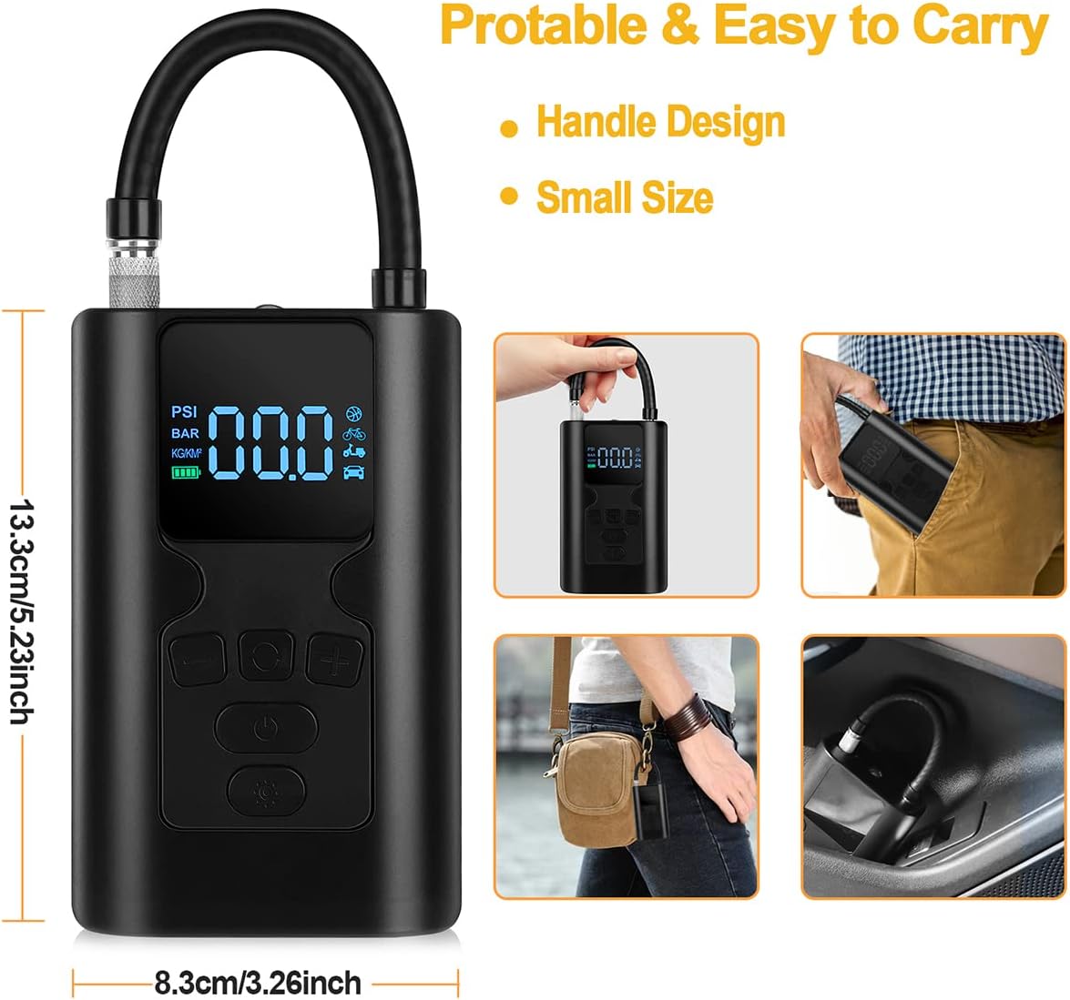 Okubukai Tire Inflator Portable Air Compressor for Car Tire,150PSI Mini Cordless Electric Tire Air Pump with Digital Pressure Gauge LED Light