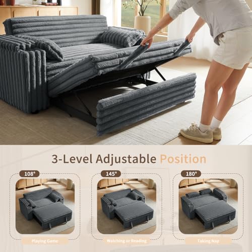 68.11" Corduroy Sleeper Chair Bed with USB Port, Cup Holders & Side Storage Pockets – 3-in-1 Foldable Sofa Bed for Guest Room, Living Room – White