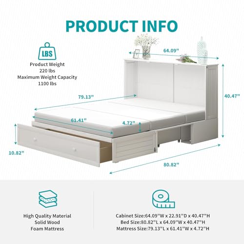 BALUS Murphy Bed Cabinet,Queen Murphy Bed with Tri-fold Mattress & USB Charging Station