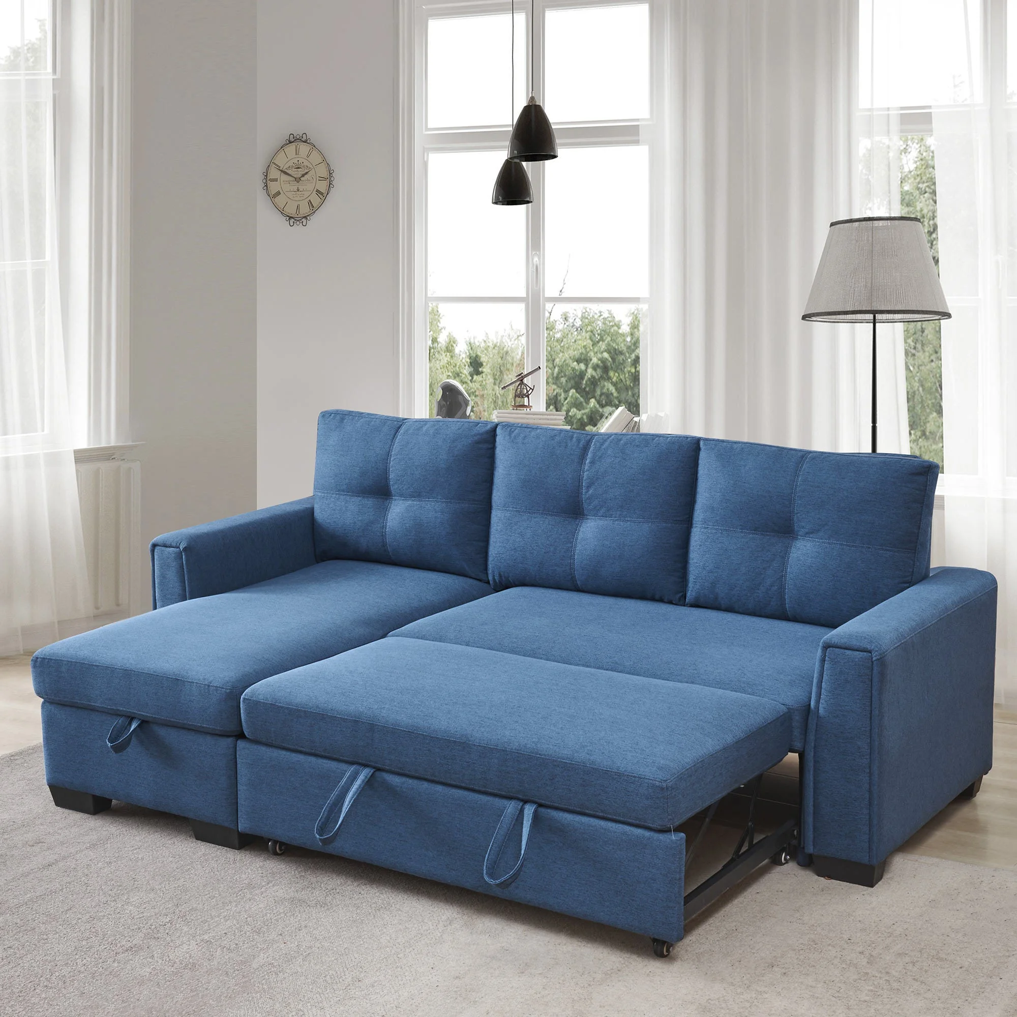 Panora  L-Shape Pull-Out Sleeper Sectional Sofa  - Blue