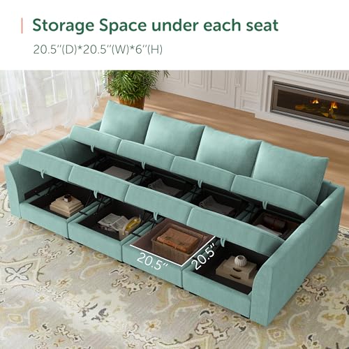 HONBAY Modular Sofa Sectional Sleeper Couch with Ottomans Reversible Sleeper Sectional Sofa Modular Couch with Storage, Aqua Blue
