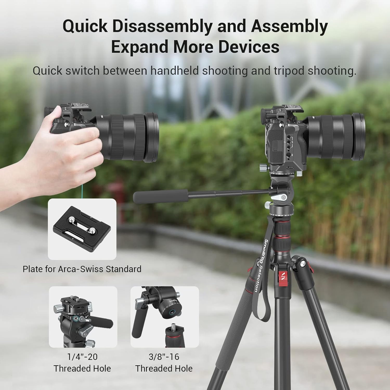 SmallRig Video Head, Tripod Head with Quick Release Plate for Arca Swiss and Lever Adjustable, Pan Head for Compact Video Cameras