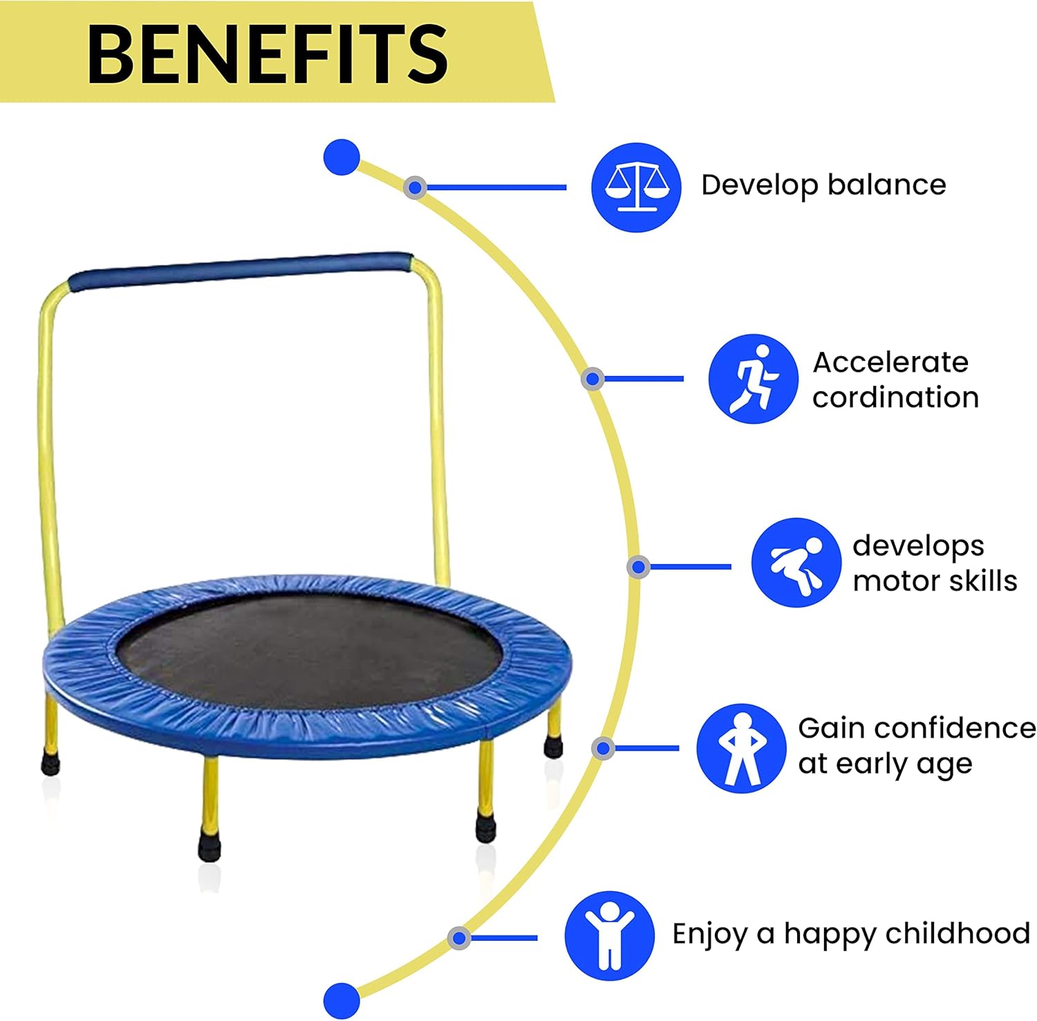 Kids Trampoline Portable & Foldable 36 Inch Round Jumping Mat for Toddler Durable Steel Metal Construction Frame with Padded Frame Cover and Handle