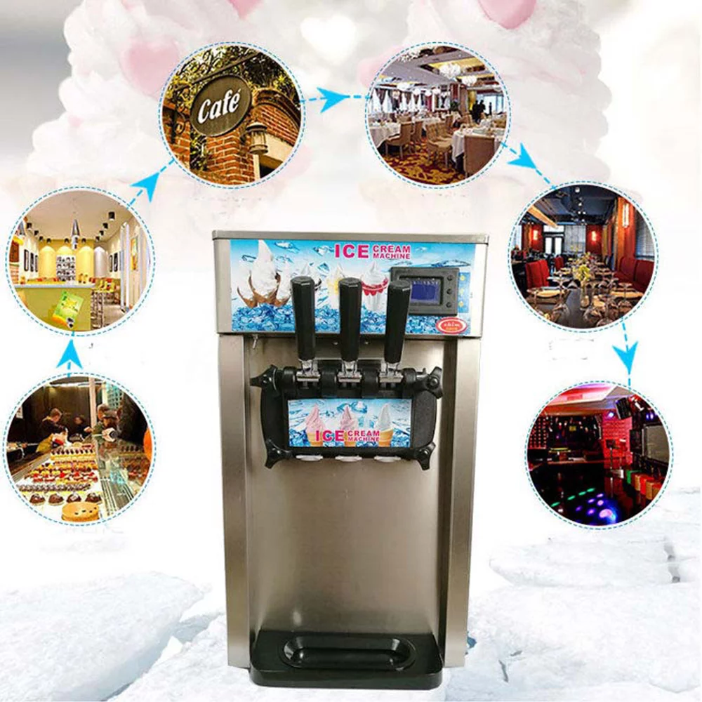 PreAsion 3 Flavor Soft Serve Ice Cream Machine Electric Ice Cream Make 1400W