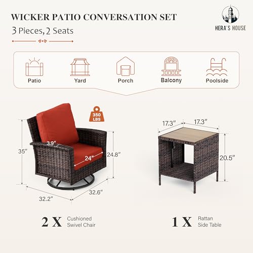 HERA'S HOUSE High Back Patio Furniture Set with Swivel Chairs, Outdoor Wicker Conversation Sets with 5.5" Comfy Cushions, 4 Piece Outside Sofa Sets