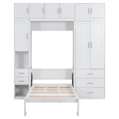 Harper & Bright Designs Twin Size Murphy Bed Cabinet Wall Bed Chest with Storage Shelves