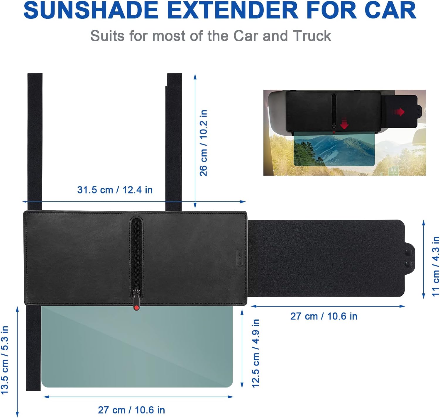 Veharvim 2 Pack Polarized Sun Visor for Car with Zipper Slider, Upgraded UV400 Car Sun Visor Extension with PC Lens and Side Sunshade