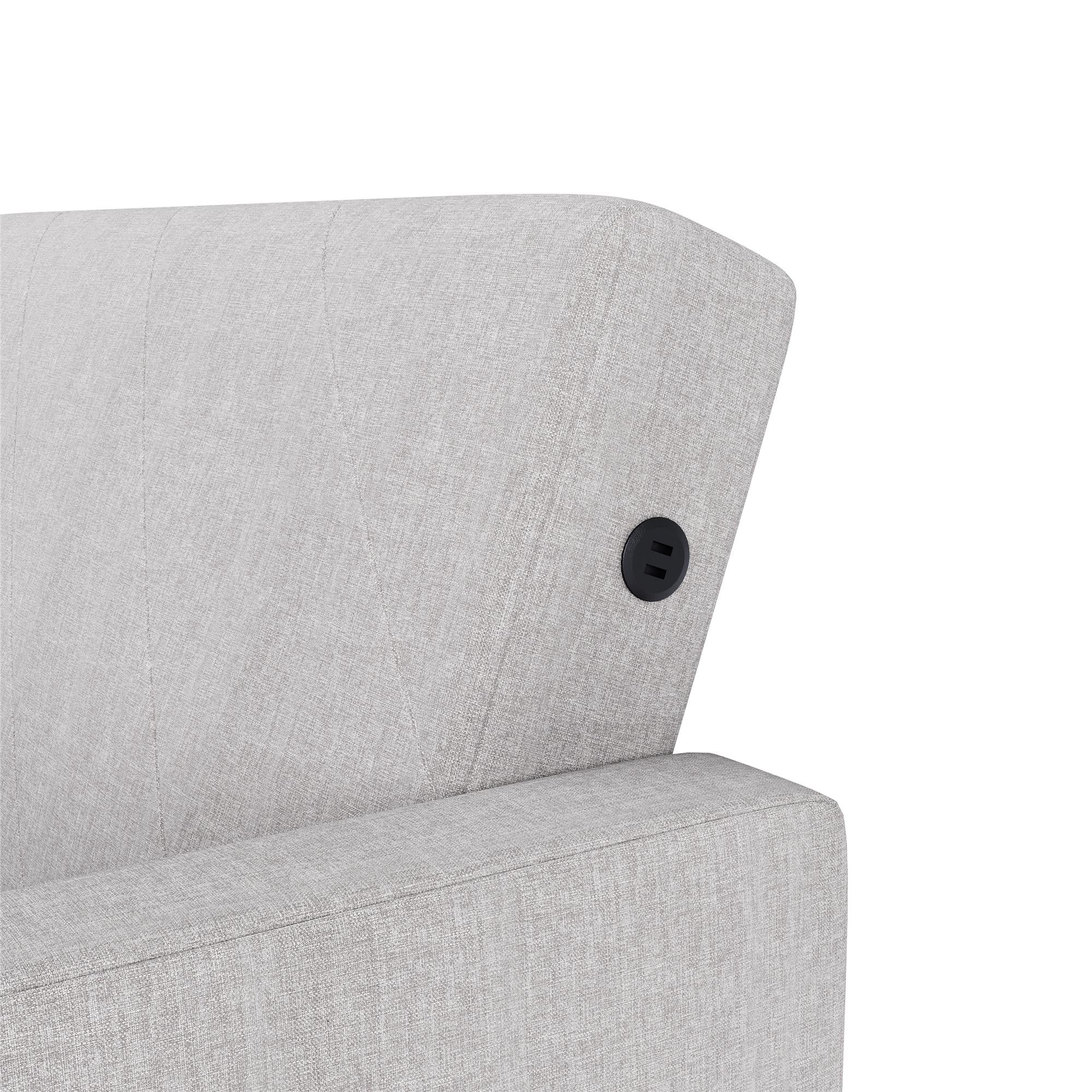 DHP Paxson Futon with USB Port, Convertible Sofa Bed, Light Gray Linen