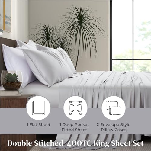 Luxury Bamboo Market | Queen Size Bed Sheet Set | 100% Viscose Made from Bamboo | Organically Grown | Ultra Soft | Cooling Sheets for Hot Sleepers |