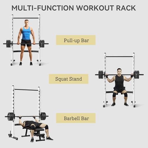 Soozier Squat Rack with Pull-Up Bar, Adjustable Power Rack with Barbell Bar, Multi-Functional Bench Press Rack for Home Gym Strength Training