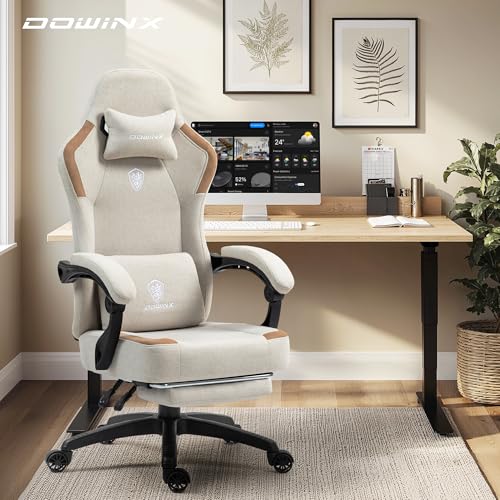 Dowinx Fabric Gaming Chair with Pocket Spring Cushion,Breathable Computer Chair with Massage Lumbar Support and Footrest