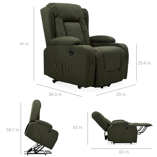 Best Choice Products Modern Linen Electric Power Lift Chair, Recliner Massage Chair, Adjustable Furniture for Back, Legs w/ 3 Positions, USB Port