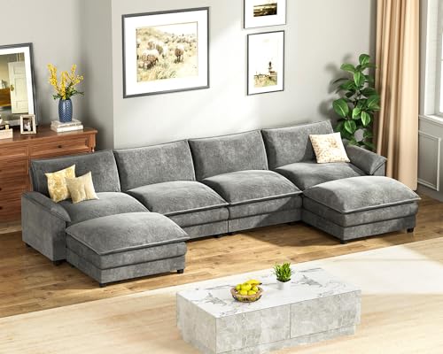 Homall 119" Modular Sectional Sofa, L Shaped Sofa Couch with Reversible Ottoman, DIY Combination Chenille Deep 3-Seat Cloud Couch for Living Room