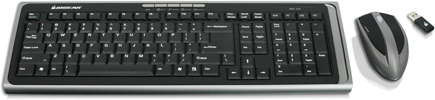 IOGEAR 4-Port DVI KVMP Switch with Cables and Wireless Media Center Keyboard and Mouse, w/Full Set of Cables, (GCS1104-KM1)