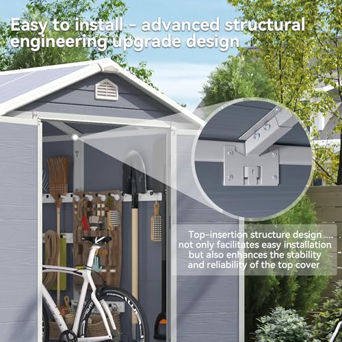 Aoxun Outdoor Storage Shed 5 x 3FT, Resin Shed with Floor and Lockable Door, Plastic Sheds for Garbage Can, Tool, Accessories, Lawn, Garden - Grey