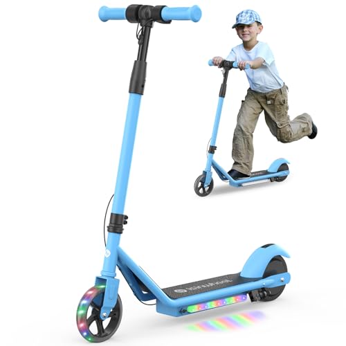 isinwheel S2 Electric Scooter for Kids Ages 6-12,150W Kids Electric Scooter with Adjustable Speed and Height, Colorful Lights, Double Brake