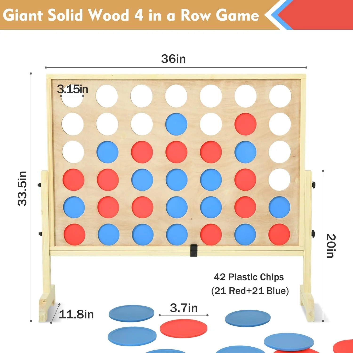 RayChee Premium Giant 4 in a Row Connect Games, Wooden Connect Four Game Jumbo, Connect 4 Giant Yard Game w/42 Pcs Chips