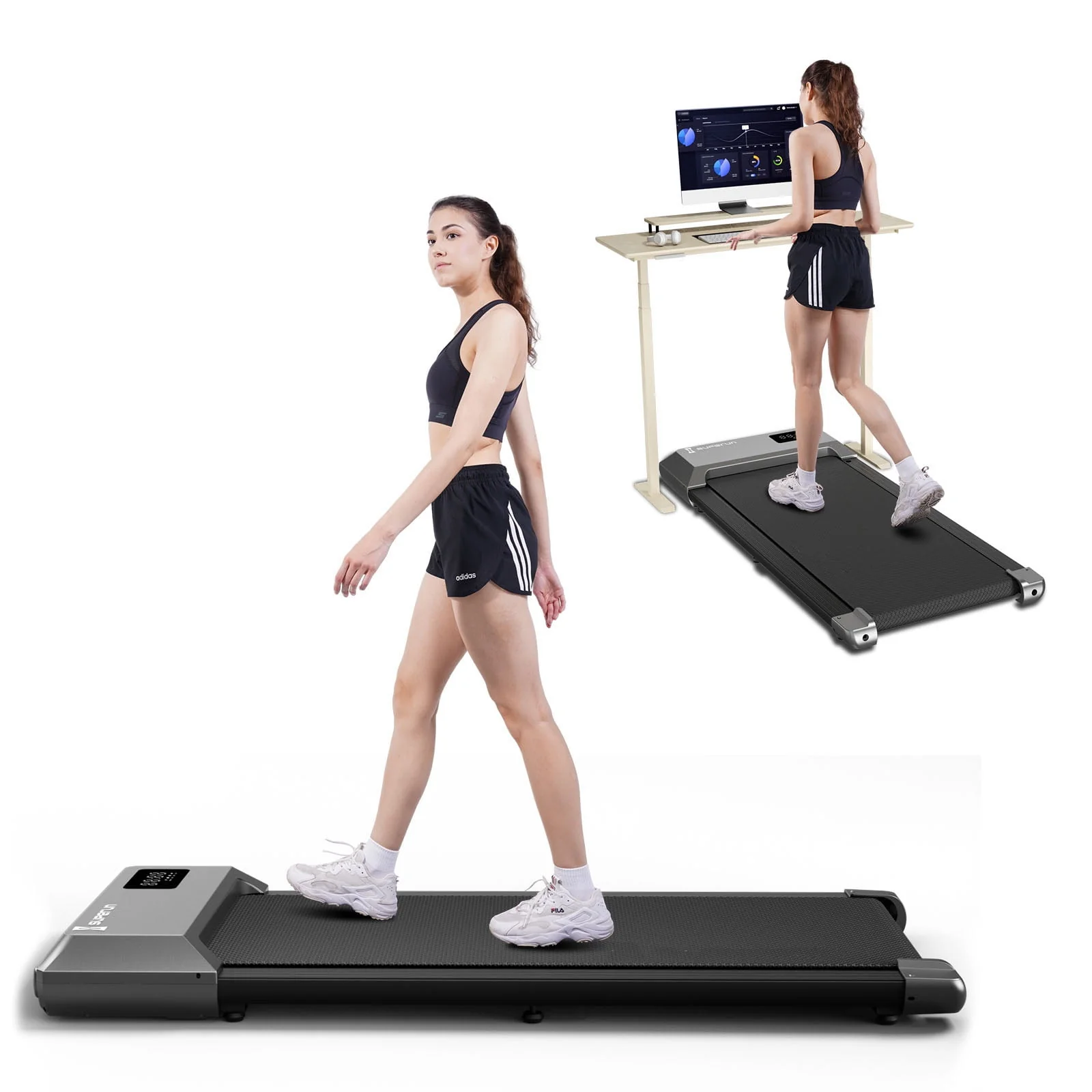 Superun 2.5Hp Walking Pad, 35.5*15.5 Walking Area 2 in 1 Under Desk Treadmill,300lb Walking Treadmill with Remote Control and LED Display, Quiet