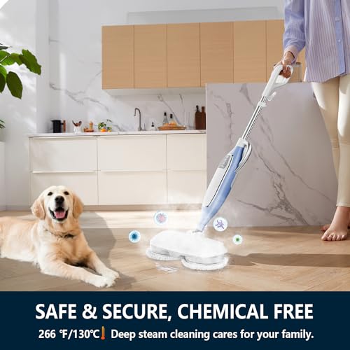 Steam Spin Mop, Floor Scrubber Steam Mop for Hard Floors Deep Cleaning, 2 Washable Mop Pads for Wood Hardwood Laminate Vinyl Tile Marble Floors